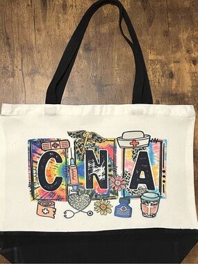 Handcrafted CNA Tie-Dye Nurse Tote Bag with Black Straps New Without Tags